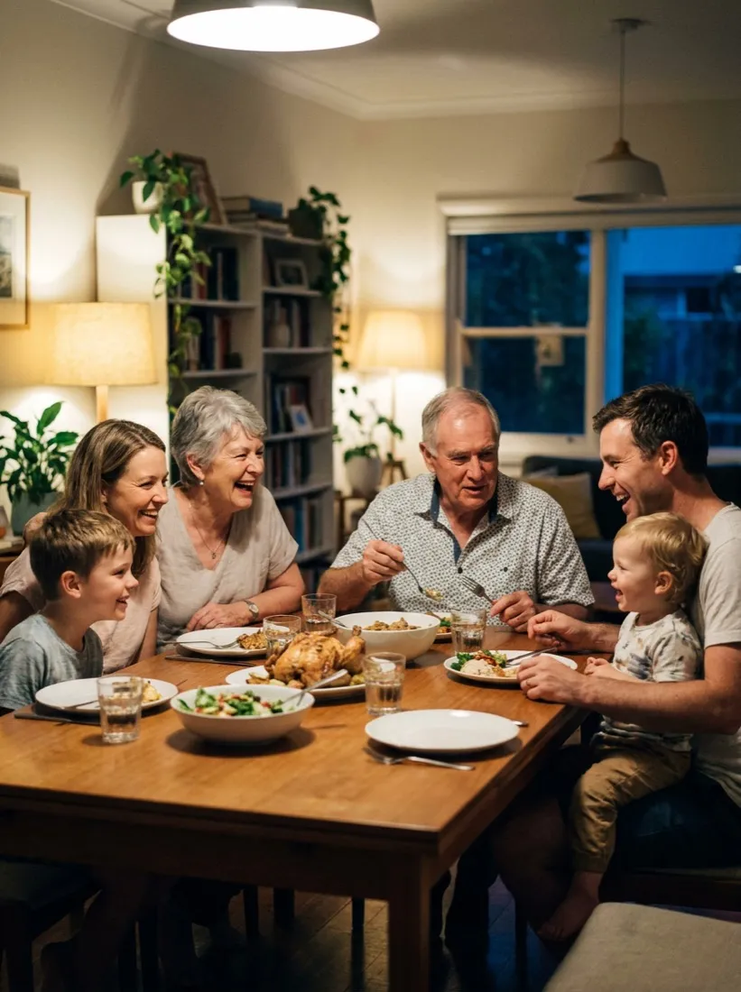 Family sharing dinner around the table