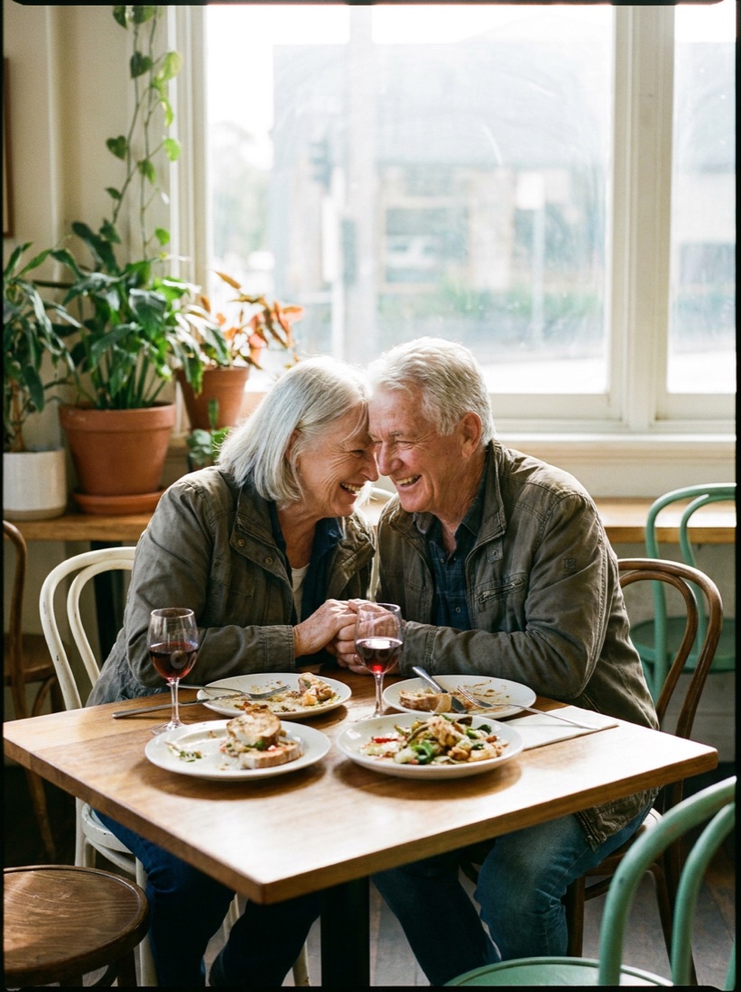 Friends enjoying a meal together at a restaurant
